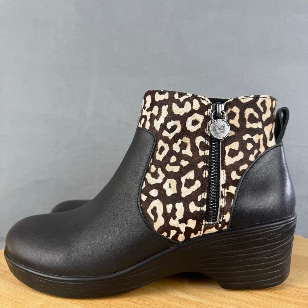 Alegria Serina Boot Tundra Black Leather Leopard Print Women’s Size 39 EU/8.5 US